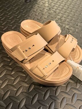 CROCS Women's Double-Strap Slide Sandal in Beige